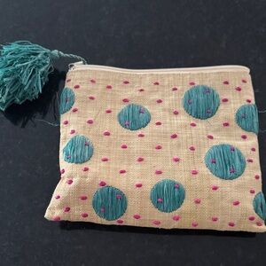 Chic Teal and Pink Embroidered Key Holder